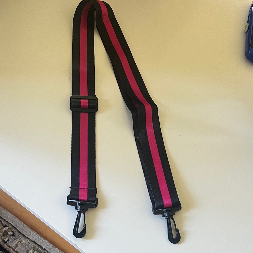 Adjustable Black and Magenta Striped Bag Strap